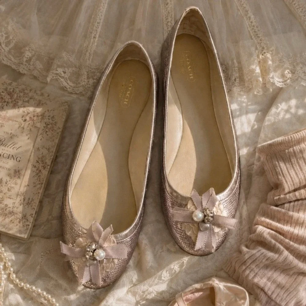 Y2K Coach Abigail Sequin Ballet Flats Pink Pearl 10 Balletcore Coquette Bratz